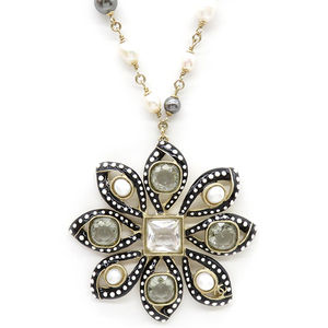 Chanel A16C  Necklace Rhinestone Gold-Plated Metal & Faux Pearl- Black, White